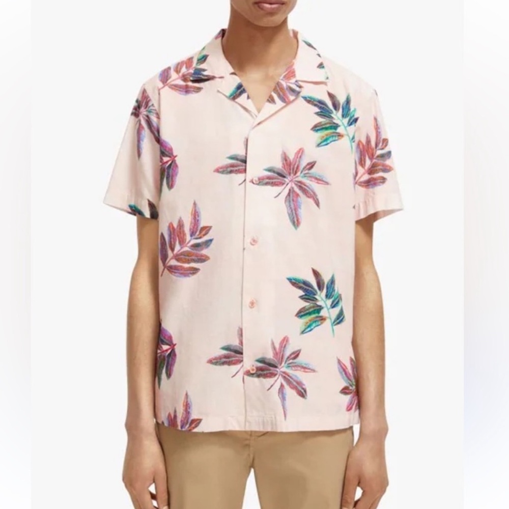 Scotch & Soda Amsterdam Pink Floral Organic Cotton Camp Hawaiian Men's Shirt